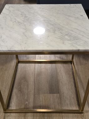 Marble Top Accent Table with Brass Frame - White Marble